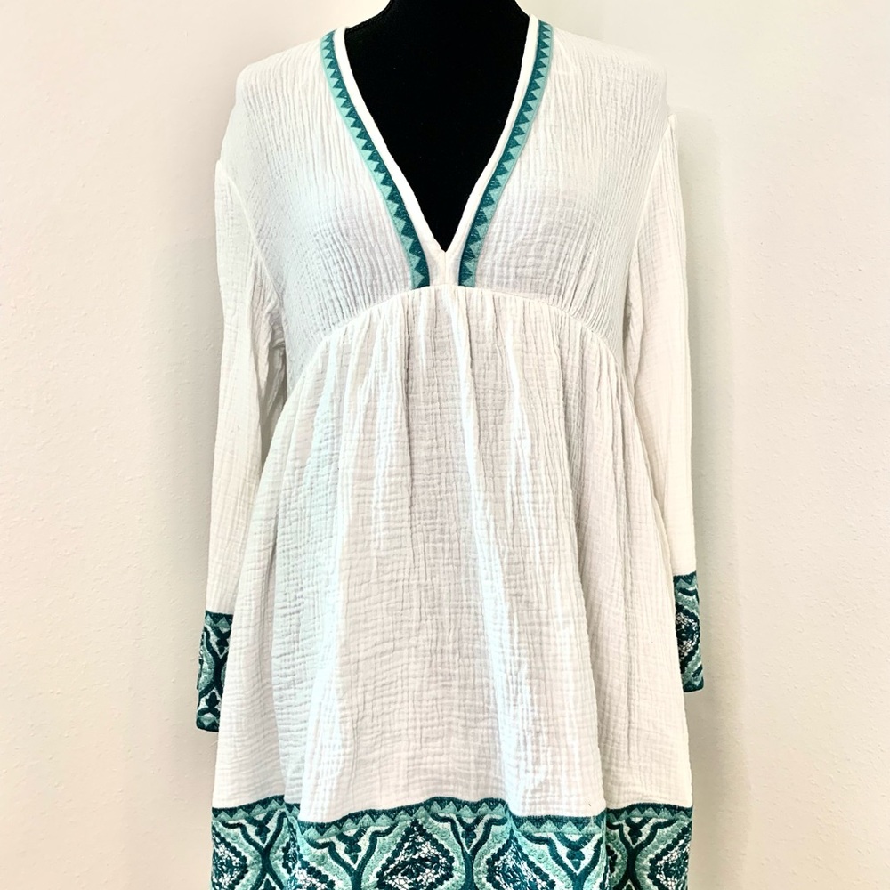 ZARA Embroidered Resort Collection Cotton Dress White
